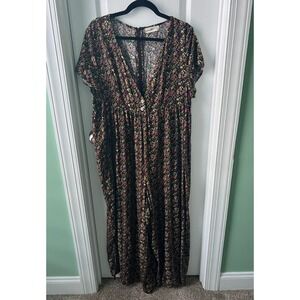 Natural Life Jumpsuit Womens Large / XL Floral Wide Leg Cropped Boho Hippie